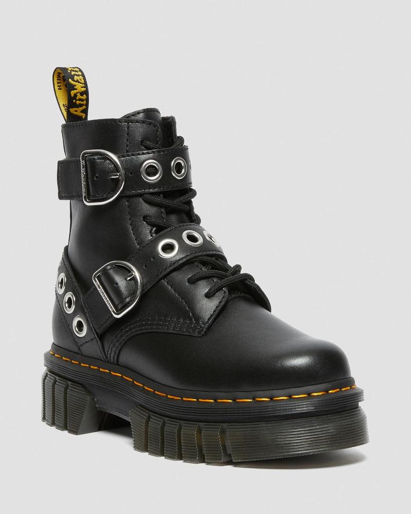 Dr Martens Audrick Hardware Lær Platform Støvler Dame Svarte | Norge 547SGL